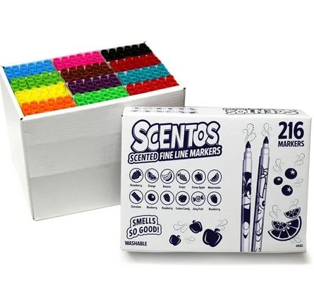 Scentos Ultimate Classroom Bulk Markers Pack - 216 Scented Markers in 12 Colors, Perfect for Teachers, Kids & Parents